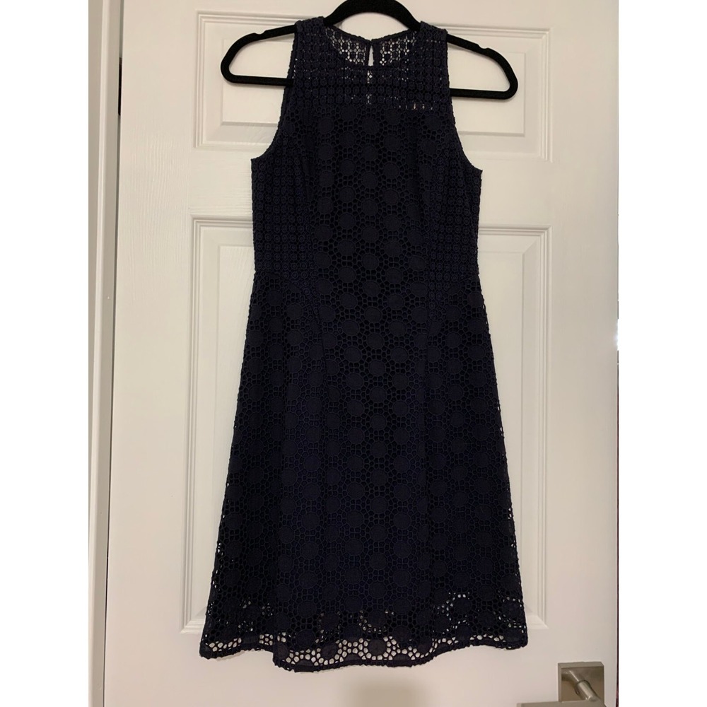 NWT Tory Burch Hallie‎ Eyelet Dress 0 00 XS Cotton $395 Navy Lace Fit Flare - Picture 9 of 13